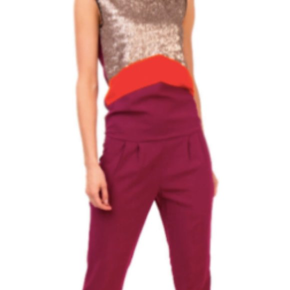 SUOLI Jumpsuit Size M Sequins Pleated Keyhole Back - Picture 1 of 7